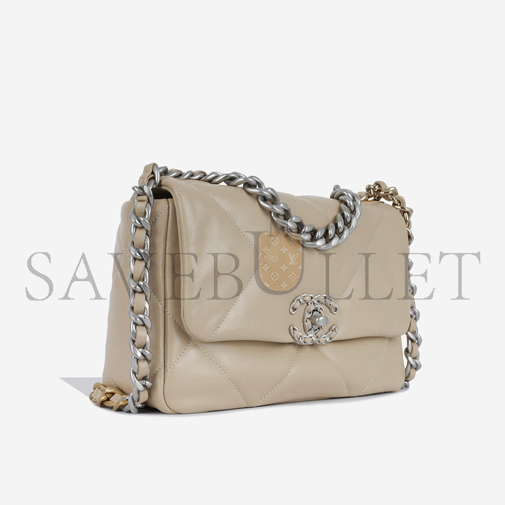 CHANEL 19 FLAP APRICOT CALFSKIN MIXED HARDWARE AS1160 (26*16*9cm)